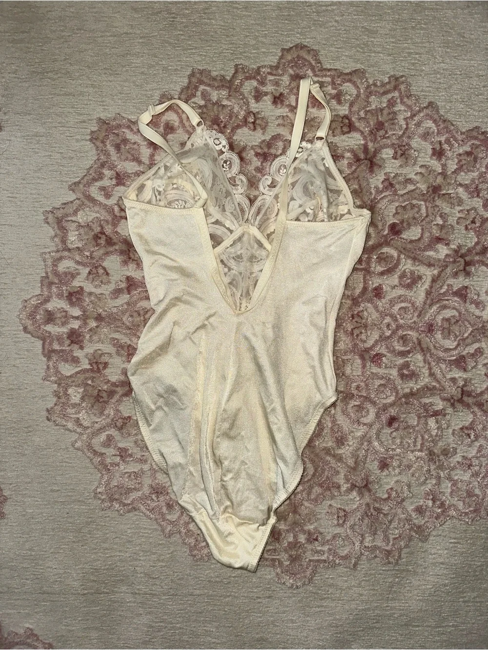 Vintage Eve Stillman Lady Marlene Lace Teddy 36C Ivory Bodysuit Old Hollywood